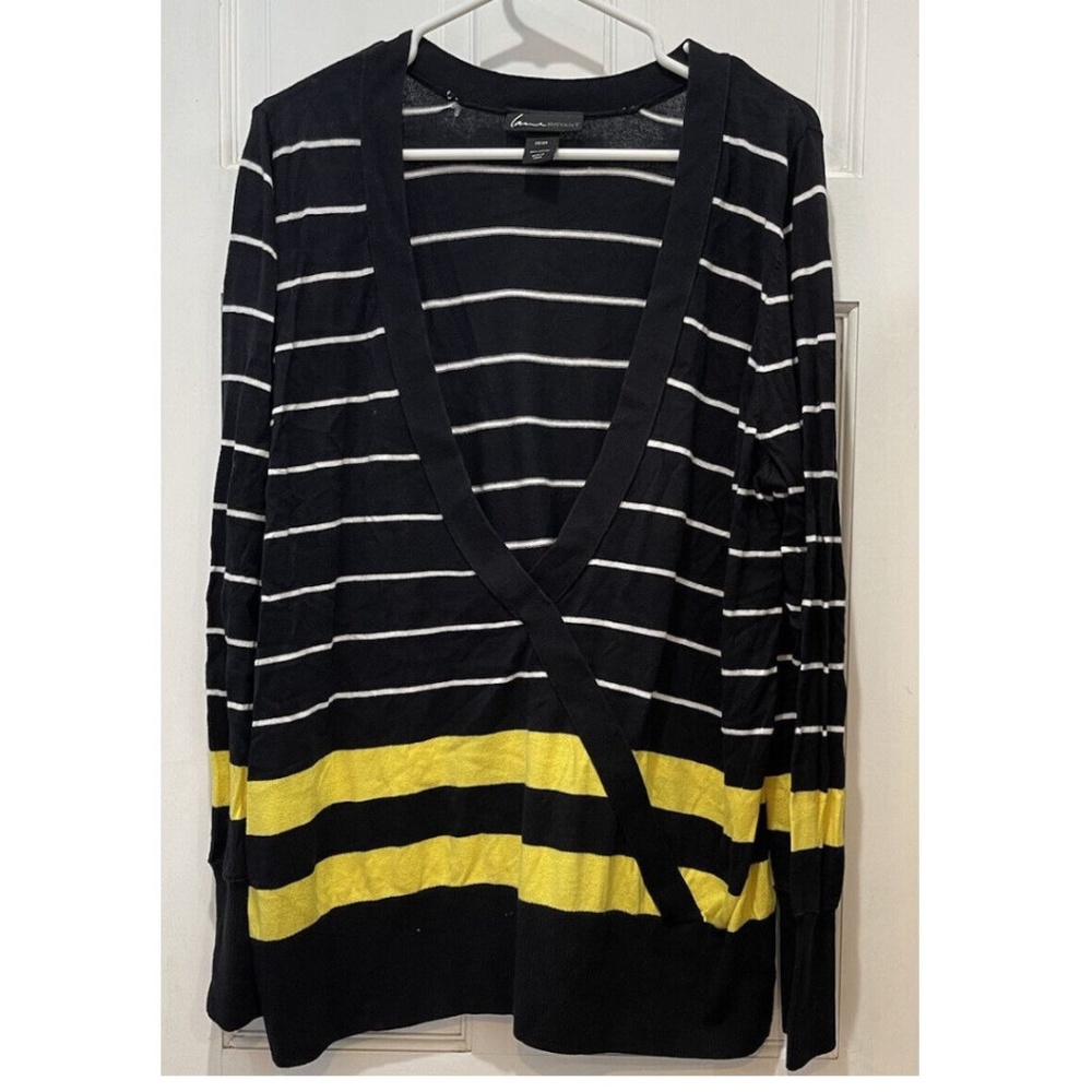 Lane Bryant Black, White and Yellow Striped 100% Cotton Sweater Women’s SZ 22/24